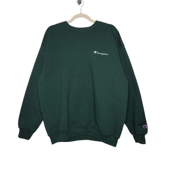 Vintage Champion Spellout Forest Green Crewneck Sweatshirt 90s Earth Tones - Picture 1 of 4